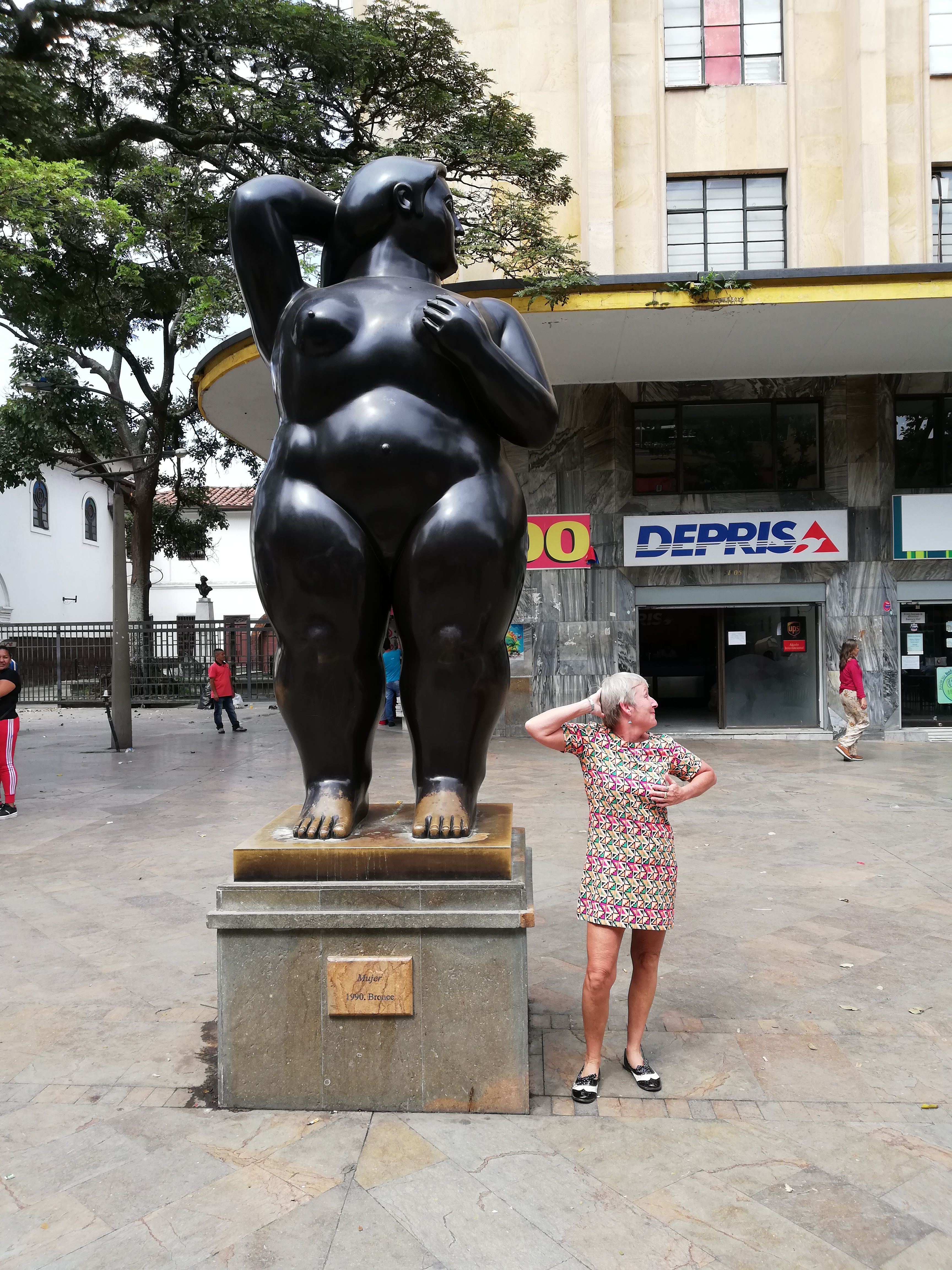 Me by the Botero statue in Medellin, Colombia