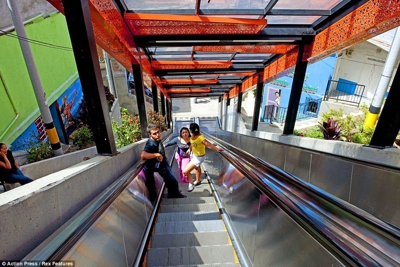 Escalators in comuna 13 Medellin, Colombia