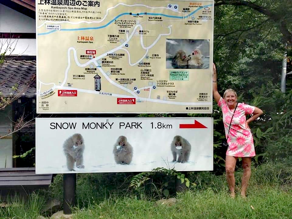 Lynn on her way to the snow monkey park in Japan