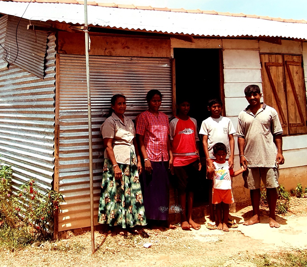 A family in Sri Lanka and their temporary accommodation