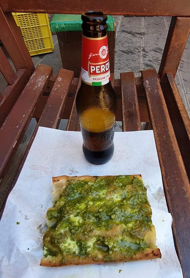 homemade focaccia and a beer