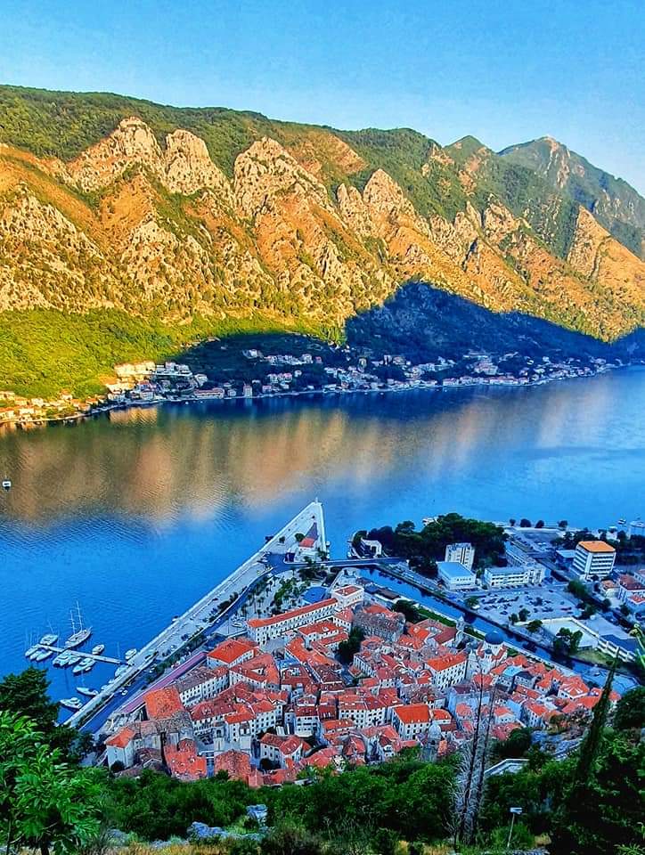 sun shimmering on kotor bay