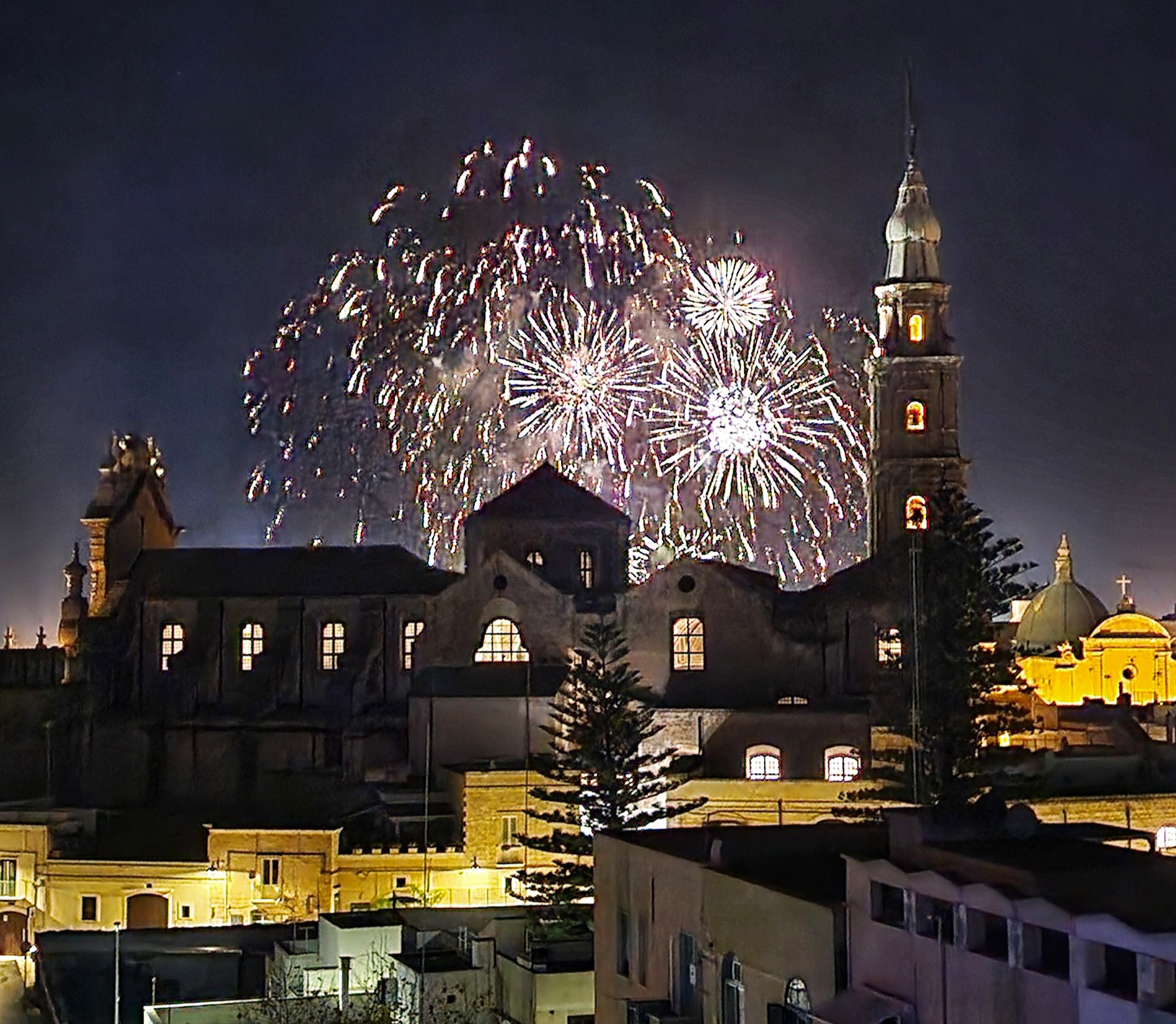 Fireworks over Monopoli old town, Puglia